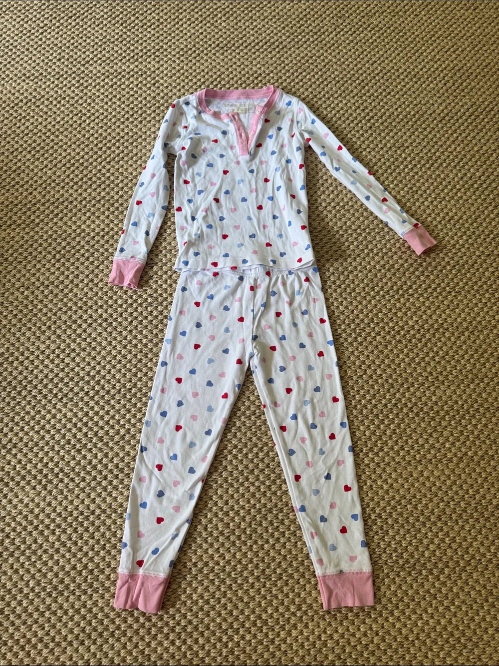 The Beaufort Bonnet Company White Heart-Print Pajama Set with Pink Trim